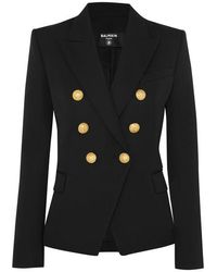 Balmain Blazer À Double Boutonnage En Serge De Laine - Noir