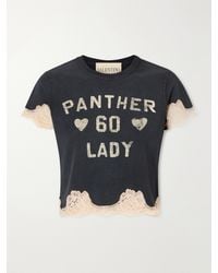 Valentino Garavani - Cropped Printed Lace-Trimmed Cotton-Jersey T-Shirt - Lyst