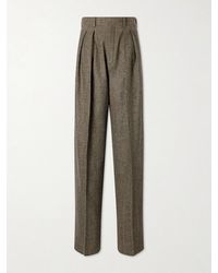 Saint Laurent - Pleated Herringbone Wool-Blend Straight-Leg Pants - Lyst