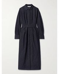 Max Mara - Belted Pleated Denim Midi Shirt Dress - Lyst