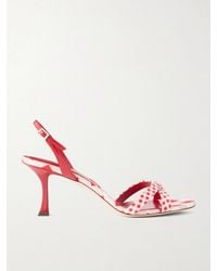 Jimmy Choo - Elsy 70 Leather-Trimmed Twill Slingback Sandals - Lyst
