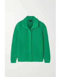 Tom Ford Ribbed Wool And Cashmere-blend Cardigan - Green
