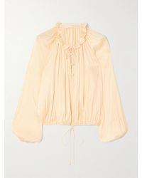 Ulla Johnson - Laurette Gathered Washed-Satin Blouse - Lyst