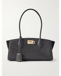Ferragamo - Studio East West Suede-Trimmed Textured-Leather Shoulder Bag - Lyst