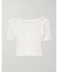 Loretta Caponi - Terracina Ruffled Lace-Trimmed Cotton-Poplin Blouse - Lyst
