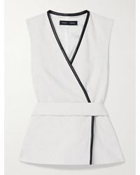 Proenza Schouler - Elliot Belted Faux Leather-Trimmed Cotton And Linen-Blend Twill Wrap Top - Lyst
