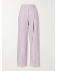 RÙADH - Dean Pleated Striped Organic Cotton-Poplin Wide-Leg Pants - Lyst