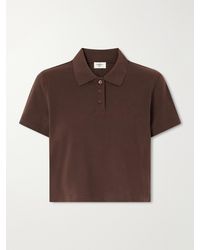 Saint Laurent - Cassandre-Embroidered Cropped Cotton-Piqué Polo Shirt - Lyst