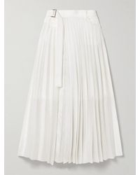 Sacai - Midi-Wickelrock Aus Satin Mit Denim-Besätzen, Plissee Und Gürtel - Lyst