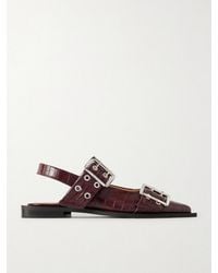 Ganni - Feminine Buckle Croc-Effect Slingback Ballet Flats - Lyst