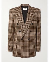 Saint Laurent - Double-Breasted Checked Silk And Cashmere-Blend Blazer - Lyst