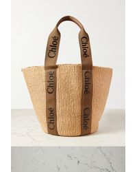 Chloé + Net Sustain Woody Large Printed Canvas And Leather-trimmed Raffia Basket Bag - Brown