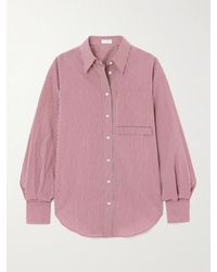Brunello Cucinelli - Bead-Embellished Striped Cotton-Blend Poplin Shirt - Lyst