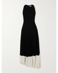 Victoria Beckham - Asymmetric Two-Tone Gathered Stretch-Jersey Midi Dress - Lyst