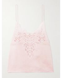 Chloé - Cotton-Blend Lace-Trimmed Silk-Satin Top - Lyst