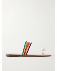 Amanu - The Lusaka Embellished Leather-Trimmed Suede Sandals - Lyst