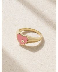 Yvonne Léon - Baby Chevalière 9-Karat, Coral And Diamond Signet Ring - Lyst