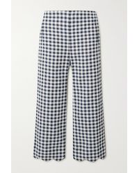 Lisa Marie Fernandez + Net Sustain Cropped Scalloped Gingham Cotton-blend Bouclé Wide-leg Pants - Blue