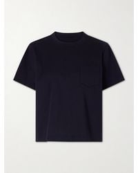 Sacai - Pleated Striped Cotton-Jersey And Poplin T-Shirt - Lyst