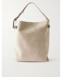 Brunello Cucinelli - Bead-Embellished Suede Shoulder Bag - Lyst