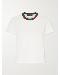 Gucci - Cropped Striped Embroidered Cotton-Jersey T-Shirt - Lyst