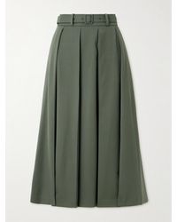 Patou - Belted Pleated Stretch-Wool Twill Midi Skirt - Lyst