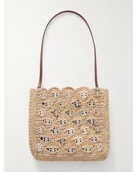 Rabanne - Leather-Trimmed Embellished Woven Raffia Shoulder Bag - Lyst