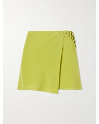 SARA CRISTINA - Jade-Embellished Silk-Crepe Wrap Mini Skirt - Lyst