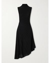Alaïa - Asymmetrisches Midikleid Aus Gerippter Wolle Mit Stehkragen - Lyst