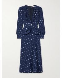 Alessandra Rich - Midikleid Aus Crêpe De Chine Aus Seide Mit Polka-Dots, Falten Und Verzierungen - Lyst