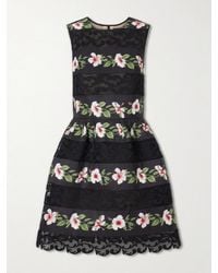 Oscar de la Renta - Floral-Print Lace-Trimmed Crepe De Chine Mini Dress - Lyst