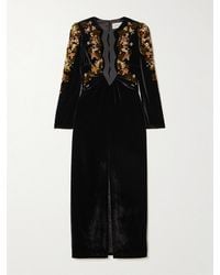 Saloni - Jinx C Silk-Trimmed Floral-Print Velvet Midi Dress - Lyst