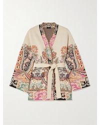 Etro - Cardigan Aus Jacquard-Strick Aus Einer Mischung Aus Seide, Baumwolle Und Leinen Mit Bindegürtel - Lyst