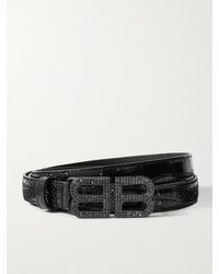 Balenciaga - Bb Hourglass Crystal-Embellished Croc-Effect Leather Belt - Lyst