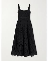 Charo Ruiz - Glimmer Midikleid Aus Einer Baumwollmischung Mit Lochstickerei Und Wellenkanten - Lyst