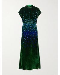 Saloni - Fabienne Gathered Printed Velvet Midi Dress - Lyst