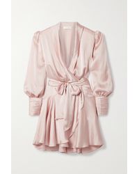 Zimmermann Mini-wickelkleid Aus Seidensatin - Pink