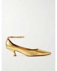 Calvin Klein - Anna Metallic Cracked-Leather Pumps - Lyst