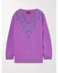 Gucci - Lace-Trimmed Ribbed Wool And Cashmere-Blend Sweater - Lyst