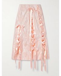 Simone Rocha - Unraveling Ribbon Lace-Up Frayed Brocade Midi Skirt - Lyst