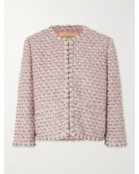 Valentino Garavani - Crystal-Embellished Chiffon-Trimmed Metallic Tweed Jacket - Lyst