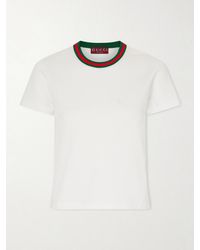 Gucci - Cropped Striped Embroidered Cotton-Jersey T-Shirt - Lyst