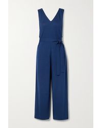 Alex Mill Ollie Cropped Belted Wool And Cotton-blend Jumpsuit - Blue