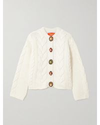 La DoubleJ - Icon Portrait Crystal-Embellished Cable-Knit Wool-Blend Cardigan - Lyst