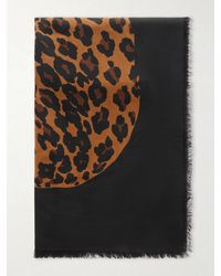 Saint Laurent - Grand Carre Animal-Print Fringed Wool Scarf - Lyst