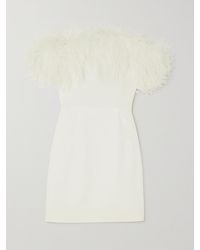 16Arlington - Ava Off-The-Shoulder Feather-Trimmed Crepe Mini Dress - Lyst