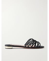 Aquazzura - Luna Raffia-Trimmed Cord Slides - Lyst