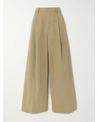 FRAME - Pleated Cotton-Twill Wide-Leg Pants - Lyst