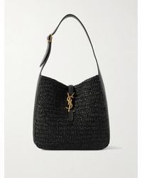 Saint Laurent - Le 5 À 7 Supple Small Leather-Trimmed Raffia Shoulder Bag - Lyst