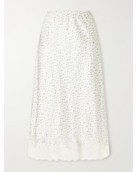 Rabanne - Floral-Print Lace-Trimmed Silk-Satin Midi Skirt - Lyst